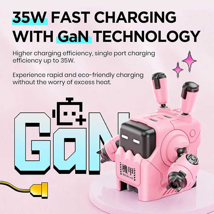 خرید شارژر GravaStar Delta35 - دارای دو شاخه و سه شاخه - صورتی